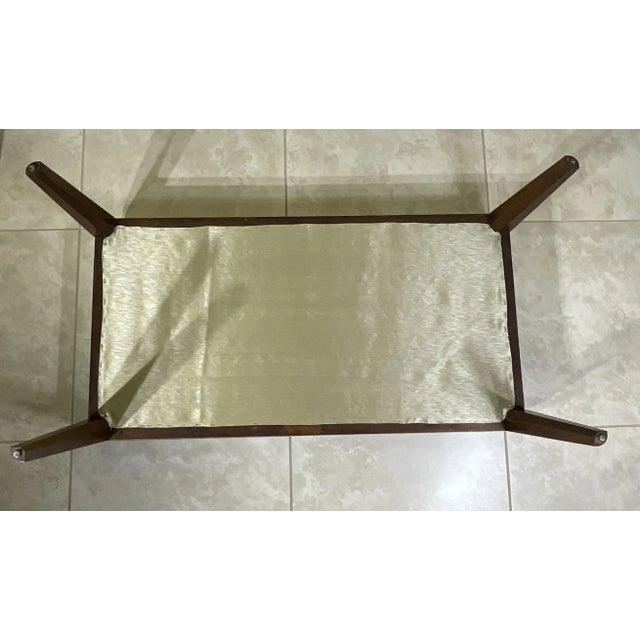 Wood Mid-Century Modern Walnut Upholstered Bench With Intricate Tapestry For Sale - Image 7 of 12