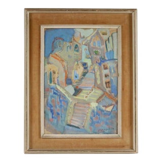 1940s Mordechai Levanon Gouache Cityscape View Safed Israel 1901-1968 Painting For Sale