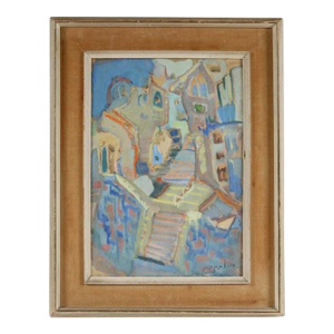 1940s Mordechai Levanon Gouache Cityscape View Safed Israel 1901-1968 Painting