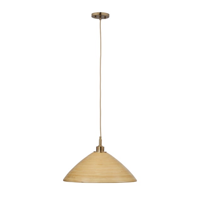 Jamie Young Spun Pendant, Small Natural Bamboo For Sale - Image 4 of 5