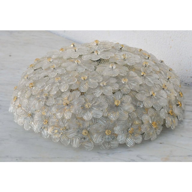 Pretty two-light ceiling lamp with Murano glass flowers, made by Seguso for Venini, Italy, 1960s. Metal ceiling basket...