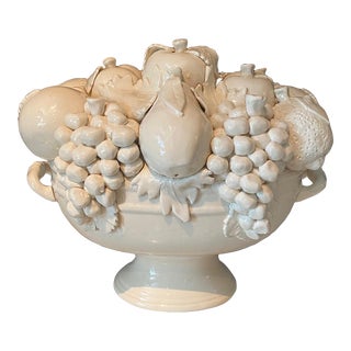 Large Antique Italian White Porcelain Cornucopia Fruit Bowl Centerpiece For Sale