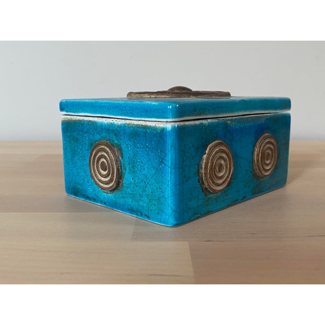 Ugo Zaccagnini 1950s Ugo Zaccagnini Mid-Century Modern Blue Ceramic Pottery Box For Sale - Image 4 of 13