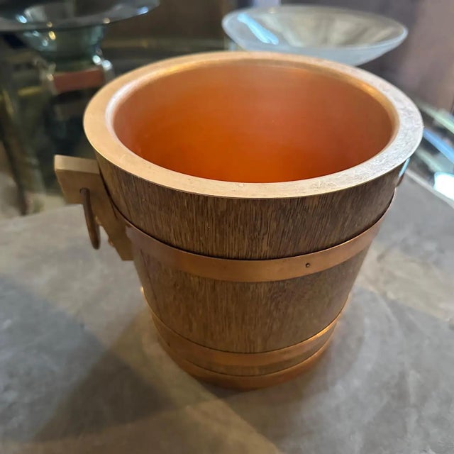 A 1960s Mid-Century Modern Oak and Copper French Wine Cooler An amazing oak and copper wine cooler hand-crafted in France...