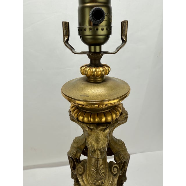 Neoclassical Parcel-Gilt and Patinated Bronze Tripod Zoomorphic Lamps C. 1900 Attributed to Edward F. Caldwell & Co. For Sale - Image 11 of 17