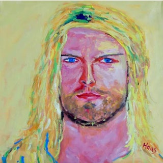 Contemporary Surfer Dude Pop Art Portrait (24″×24″, Original Oil on Canvas) For Sale