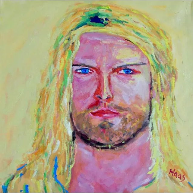 Contemporary Surfer Dude Pop Art Portrait (24″×24″, Original Oil on Canvas) For Sale