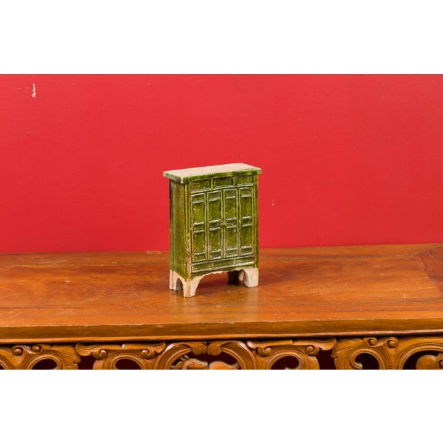 Early 21st Century Chinese Ming Dynasty Period Green Glazed Miniature Armoire with Bracket Feet For Sale - Image 10 of 13