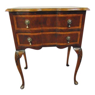 English Queen Anne Style Burl Walnut Banded Nightstand For Sale