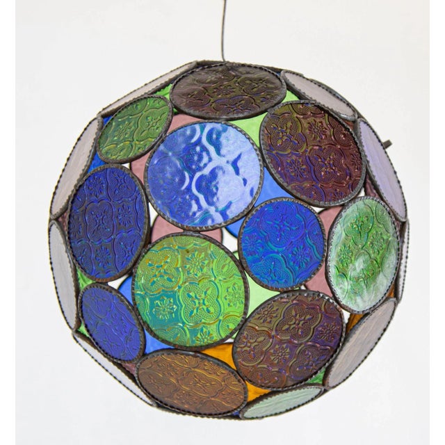 Glass Vintage Large Moroccan Moorish Multi-Color Glass Orb Lantern For Sale - Image 7 of 10