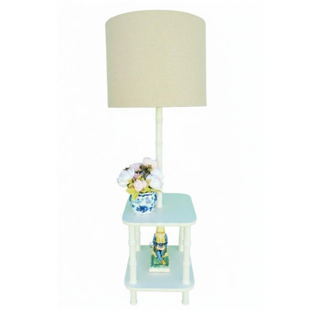 Vintage Off White Faux Bamboo Tall Regency Table Floor Lamp Combo For Sale In West Palm - Image 6 of 7