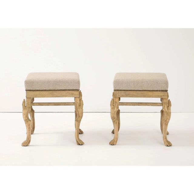 Neoclassical A Pair of Bleached Wood Hoof Foot Ottomans For Sale - Image 3 of 7