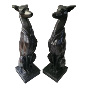 Pair of Vintage Ebonized Cast Resin Whippet Statues