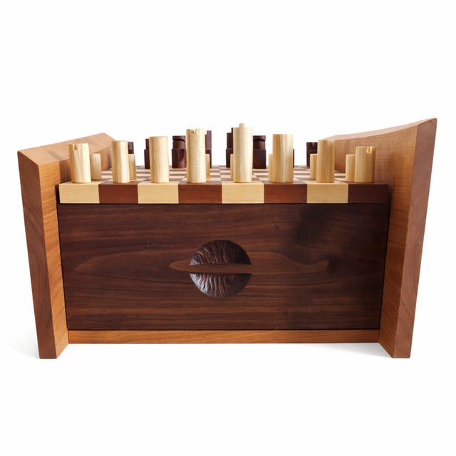 Handmade Chessboard with Chess Pieces by Giuseppe Deepak Benti, Set of 33 For Sale - Image 4 of 7