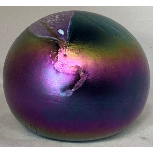 Purple Vintage Glasshouse Opalescent Hand-Blown Signed Paperweight For Sale - Image 8 of 9