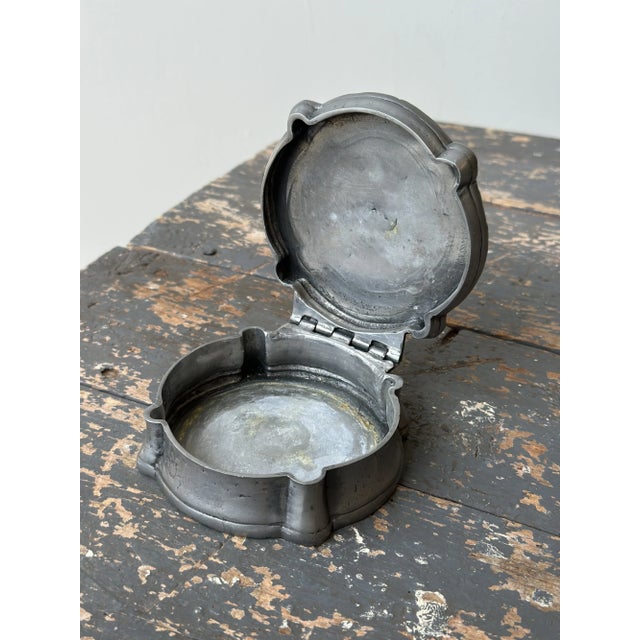 Silver Antique Pewter Lidded Box With Monogram and Cabochon, Made in Portugal, Circa Early 20th Century For Sale - Image 8 of 15