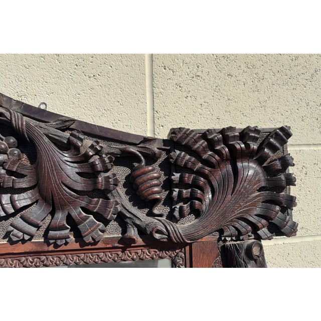 Large Antique Hand-Carved Oak Black Forest Style Figural Wall Mirror For Sale In Los Angeles - Image 6 of 18