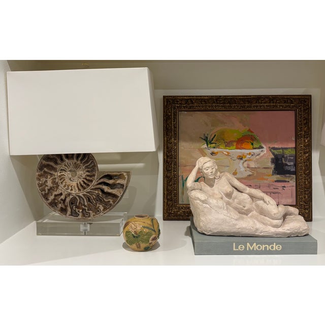 Chinoiserie Antique Chinese Mustard Glazed Pottery Lotus & Crane Relief Vase / Ginger Jar For Sale - Image 3 of 16
