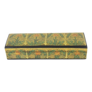 Vintage Kashmir Papier Maché Trinket Box, Hand Painted 22ct Gold Lacquered Jewelry Storage For Sale