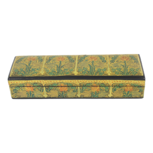 Vintage Kashmir Papier Maché Trinket Box, Hand Painted 22ct Gold Lacquered Jewelry Storage