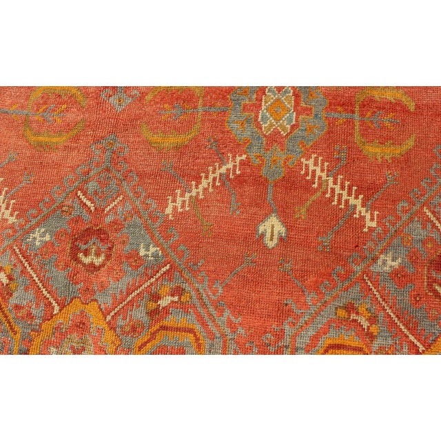 Antique Turkish Oushak Rug With Tribal Medallion Design in Terracotta and Blue 10'0 X 13'8 For Sale - Image 11 of 12