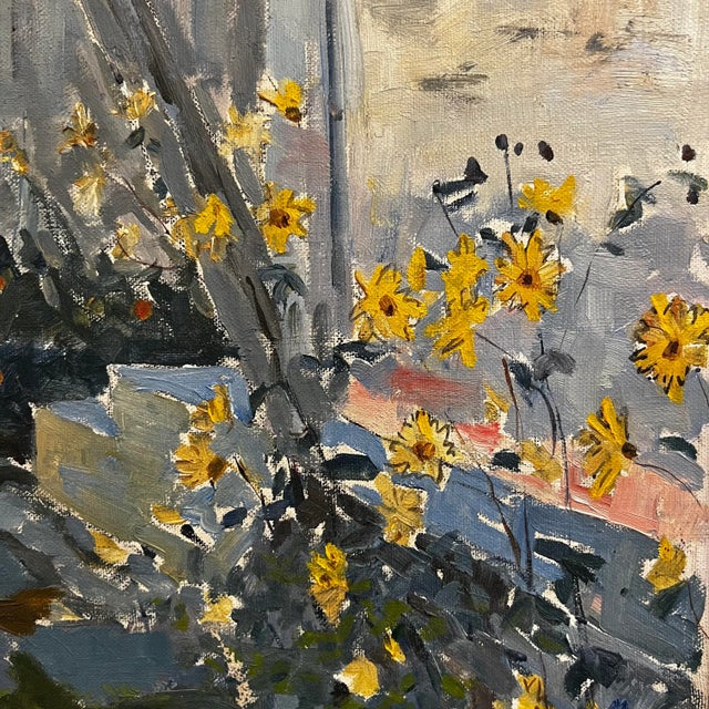 Mid-Century Modern Mid Century Courtyard Oil Painting Husband and Wife For Sale - Image 3 of 12