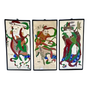Three Chinese Ancient Warriors Painted Panels