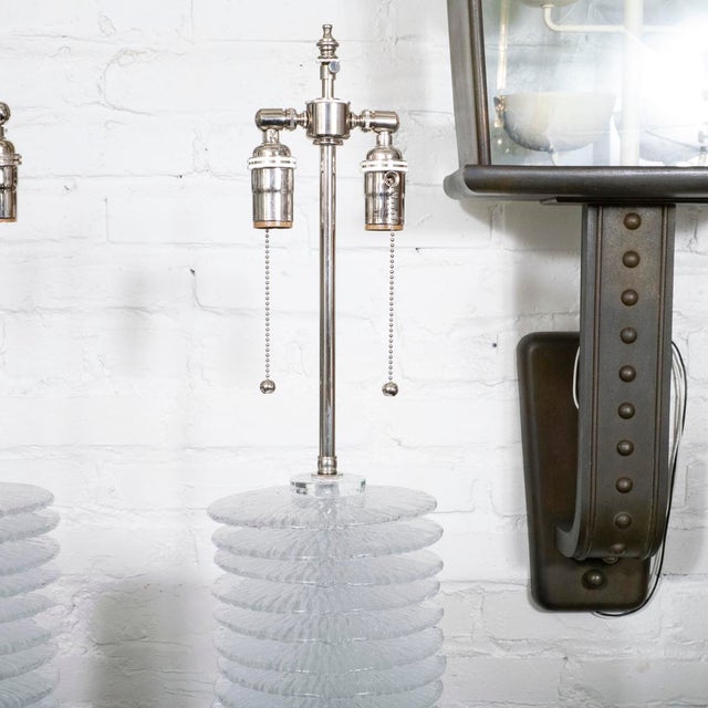 2000 - 2009 Pair of stacked Murano glass disk lamps For Sale - Image 5 of 8