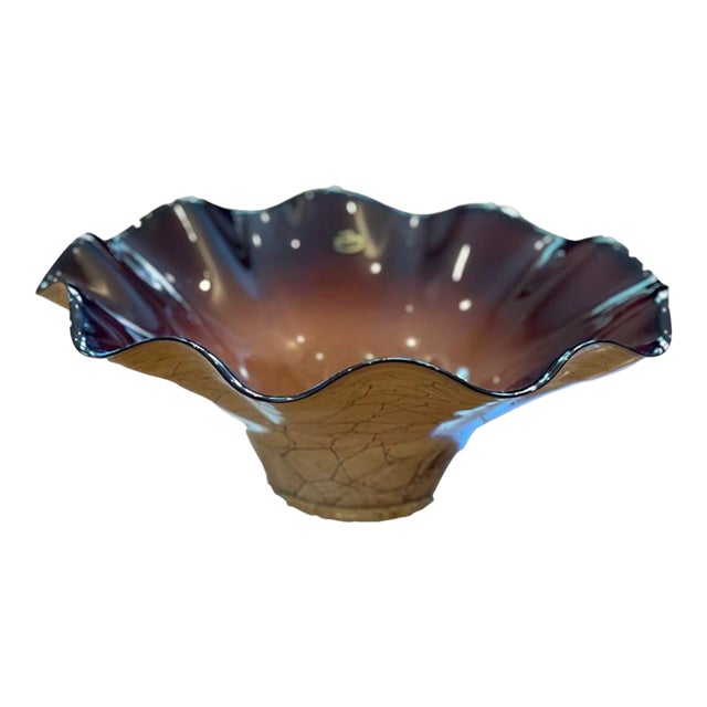 Late 20th Century Vintage Hand-Blown Jozefina Ruffled Art Glass Plum- and Champagne-Colored Bowl For Sale