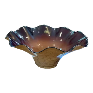 Late 20th Century Vintage Hand-Blown Jozefina Ruffled Art Glass Plum- and Champagne-Colored Bowl