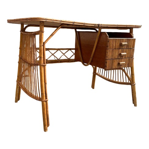 Blonde Rattan Desk, 1960s For Sale