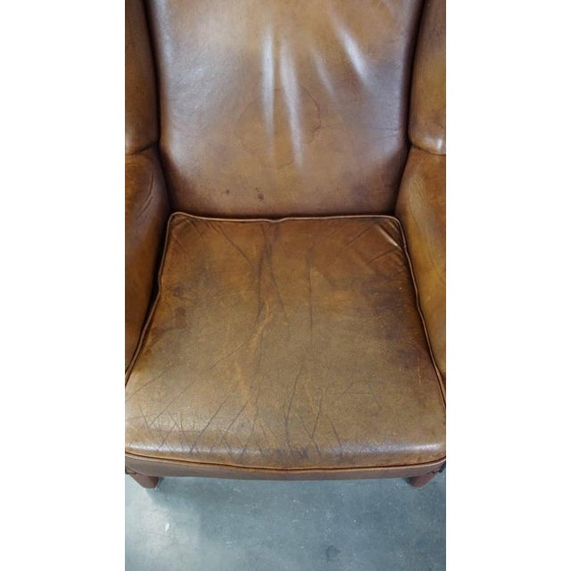 Sheep Leather Wing Chair For Sale - Image 6 of 12