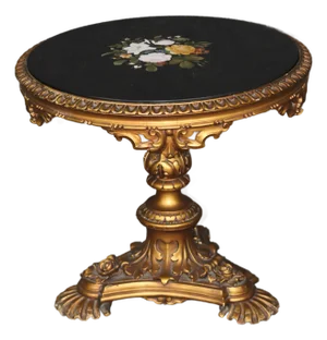 Antique Italian Pietra Dura Florentine Table With Ornate Carved Gilt Base