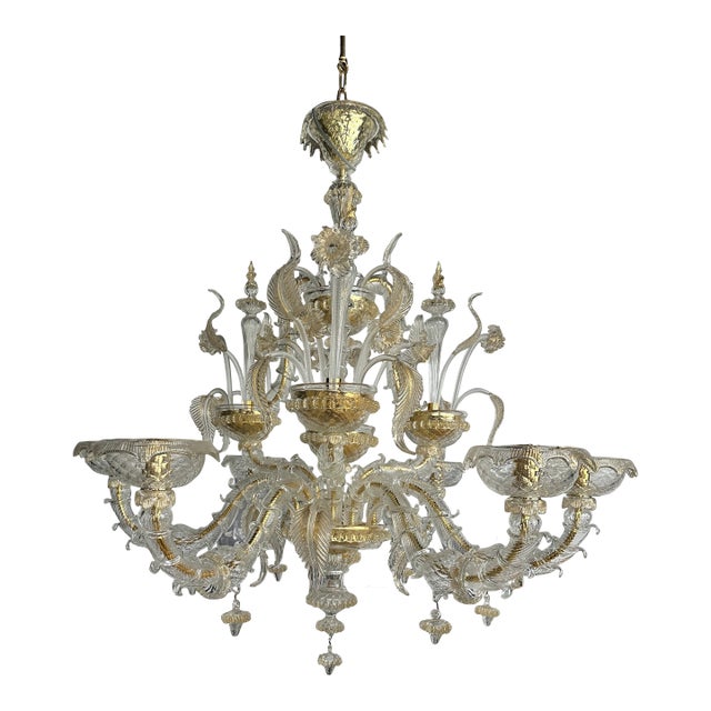 Venetian Gold "Ca' Rezzonico" Murano Glass Chandelier For Sale