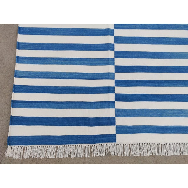 Casa Cosima Handmade Cotton Striped Rug, Up Down Stripe Blue And White - 8'x10' For Sale - Image 4 of 9
