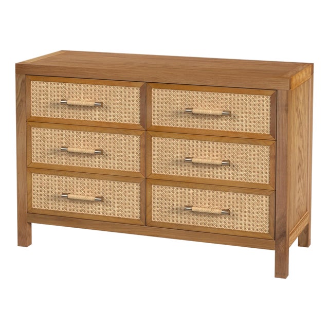 Mesa 44 in. W Cane and Wood 6 Drawer Dresser, Natural & Cane For Sale
