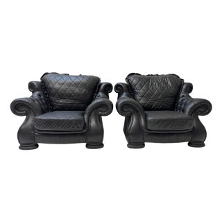 Set of Large Mid-Century Modern Chesterfield Style Lounge Chairs, 1980s, Set of 2 For Sale