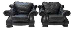 Set of Large Mid-Century Modern Chesterfield Style Lounge Chairs, 1980s, Set of 2