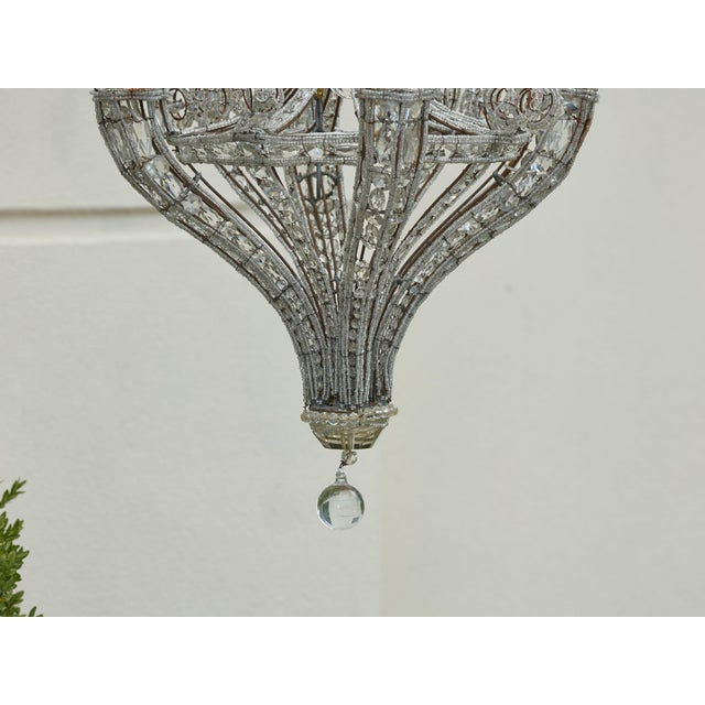 Glass 1920s French Four-Light Chandelier with Faceted Crystals and Beaded Strands For Sale - Image 7 of 12
