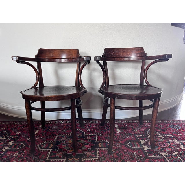Brown Set of 4 - Antique Mundus and Jacob & Josef Kohn Bentwood Armchairs For Sale - Image 8 of 12
