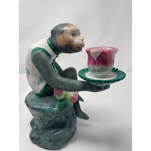 Vintage Chinoiserie Monkey Candle Holders - A Pair For Sale - Image 4 of 14