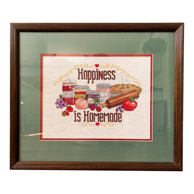 1980s Framed Cross Stitch “Happiness Is Homemade“ For Sale
