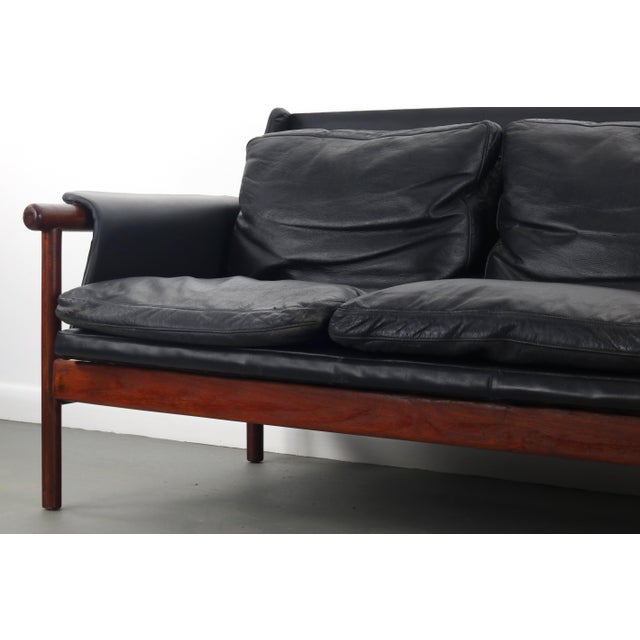 Mid-Century Modern Illum Wikkelsø by Koefoed's Møbelfabrik Teak and Black Leather Sofa For Sale - Image 3 of 8