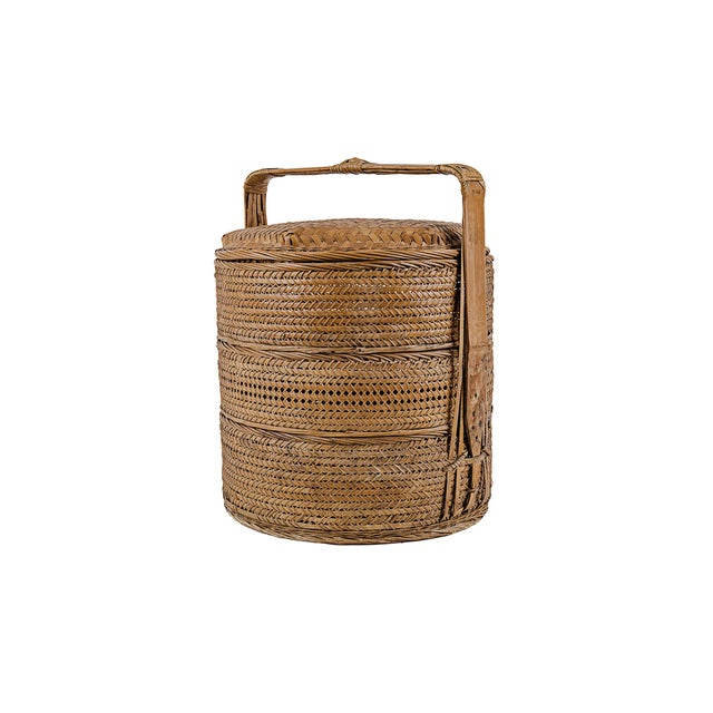 Early 20th Century Vintage Antique 3 (Three) Tier Chinese Wedding Basket (Warm Brown) For Sale - Image 5 of 13