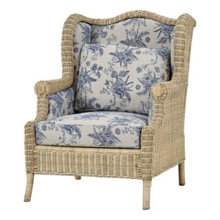 French Country Rattan Wingback Armchair For Sale