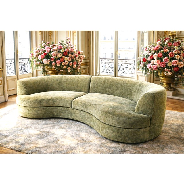 Mid-Century Modern Scarlet Crushed Velvet Curved Sofa For Sale - Image 3 of 7