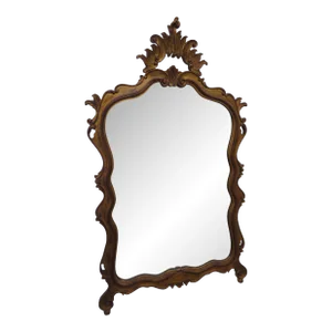 French Carved Distressed Gold Finish Wall Bathroom Vanity Mirror Made in Italy