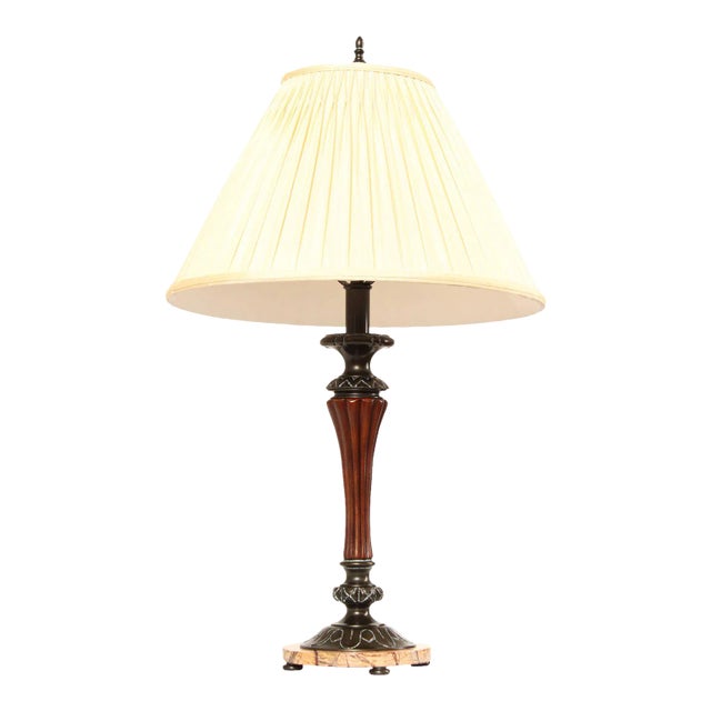 Early 21st Century Traditional Bronze, Wood & Marble Candlestick Table Lamp For Sale