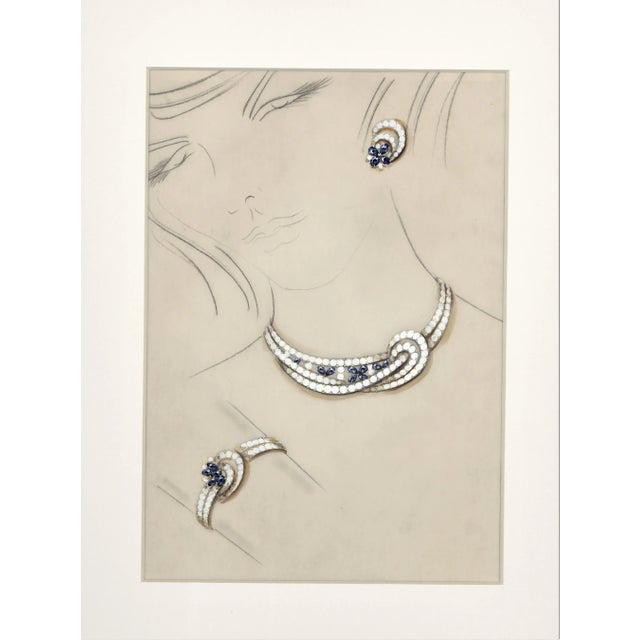 Paper Matted Original French Jewelry Fashion Design in Gouache For Sale - Image 7 of 7