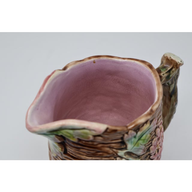 Late 19th Century Antique English Majolica Rustic Floral Tree Bark Pitcher, Attributed to Shorter & Boulton For Sale - Image 5 of 18